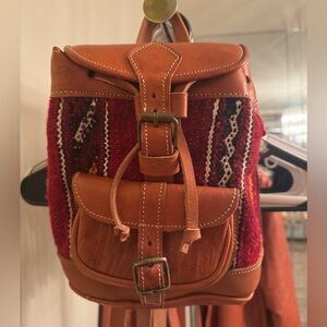 Brown and Red Leather Backpack